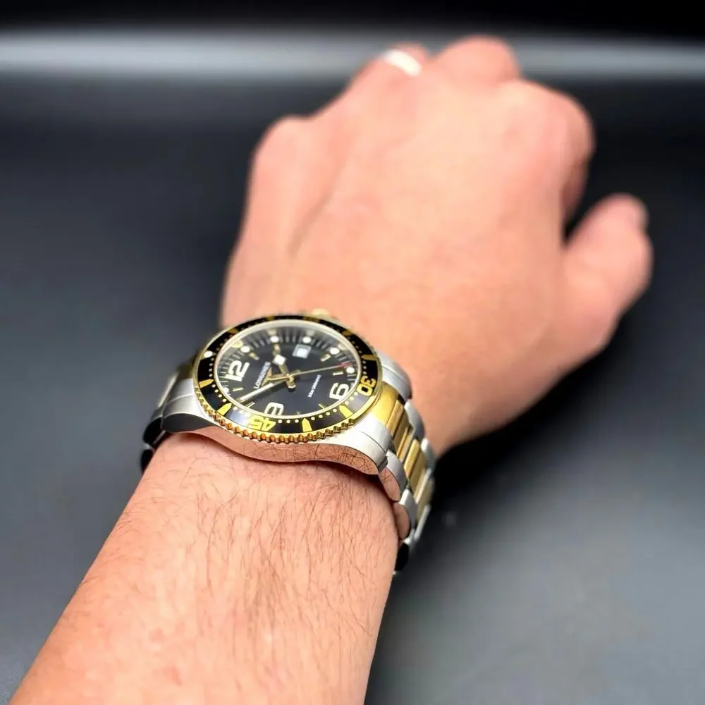 Longines HydroConquest L3.740.3.56.7  Mens 41mm Two-Tone Black Dial Diver Watch